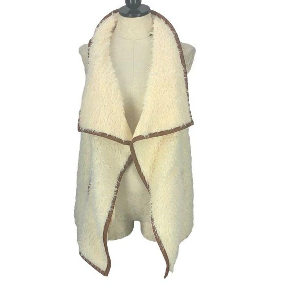 TCEC Woman's Off White Teddy Drape Style Long Vest Jacket Cardigan Size Medium
